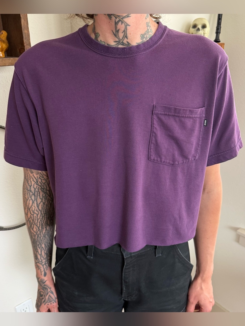 Vintage Y2K Nike SB Purple Cropped Boxy Pocket Tee ~ Size Medium